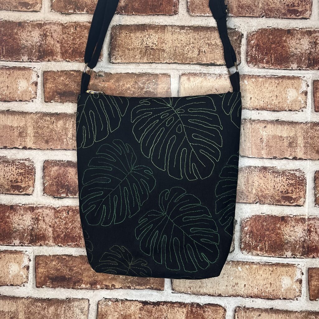 Freehand stitched monstera leaf bag